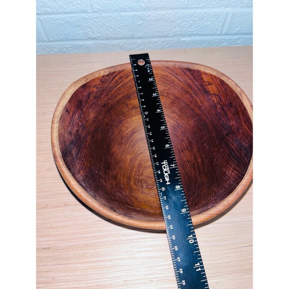 Vintage MCM Heavy Teak Bowl Unique Rounded Deep - Picture 8 of 9